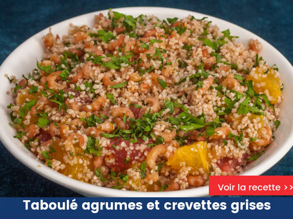 Taboulé aux agrumes et aux crevettes grises